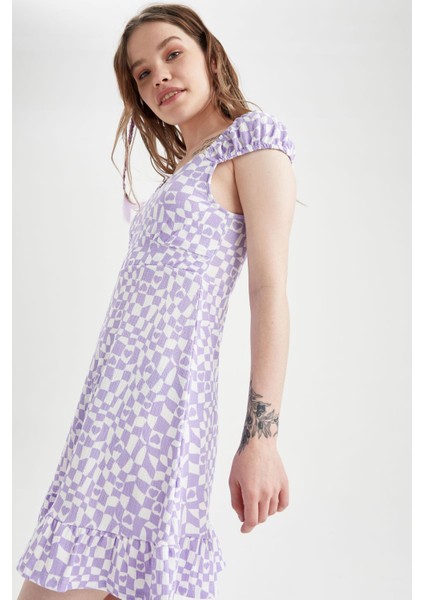 Coool A Kesim V Yaka Desenli Kısa Kollu Midi Elbise U2070AZ22HS indirimleri