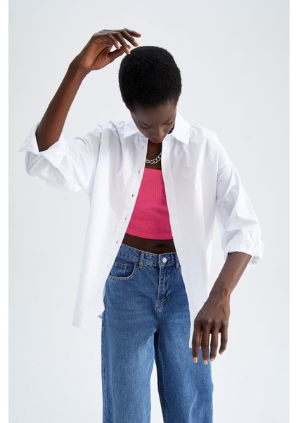 Oversize Fit Pamuklu Uzun Kollu Poplin Gömlek T8735AZ22SM
