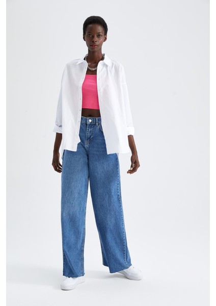 Oversize Fit Pamuklu Uzun Kollu Poplin Gömlek T8735AZ22SM
