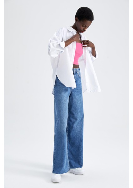 Oversize Fit Pamuklu Uzun Kollu Poplin Gömlek T8735AZ22SM