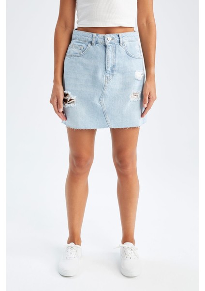 A Form Yırtık Detaylı Mini Jean Etek X6859AZ22SM