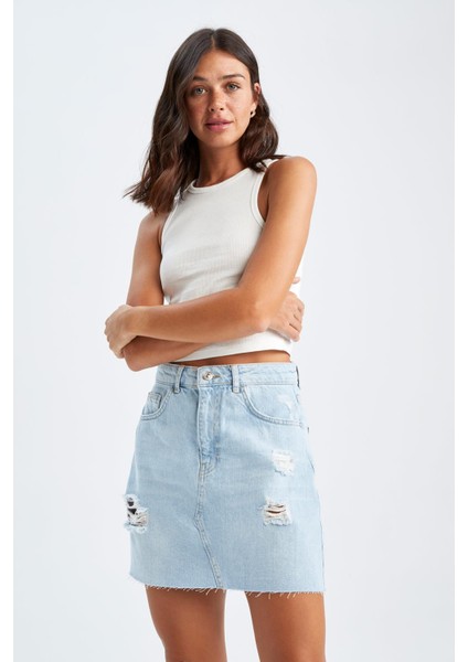 A Form Yırtık Detaylı Mini Jean Etek X6859AZ22SM fırsatları