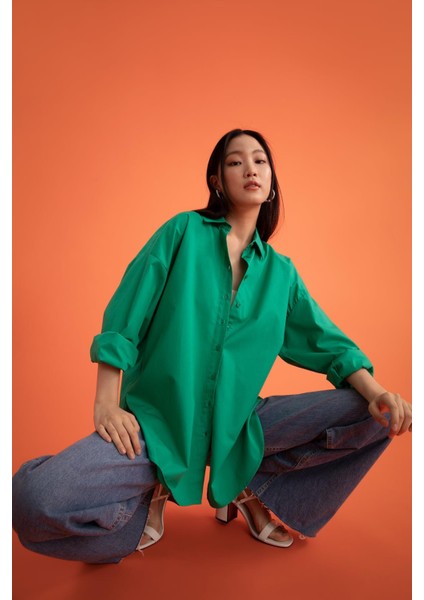 Oversize Fit Uzun Kollu Poplin %100 Pamuk Gömlek T8735AZ22SM