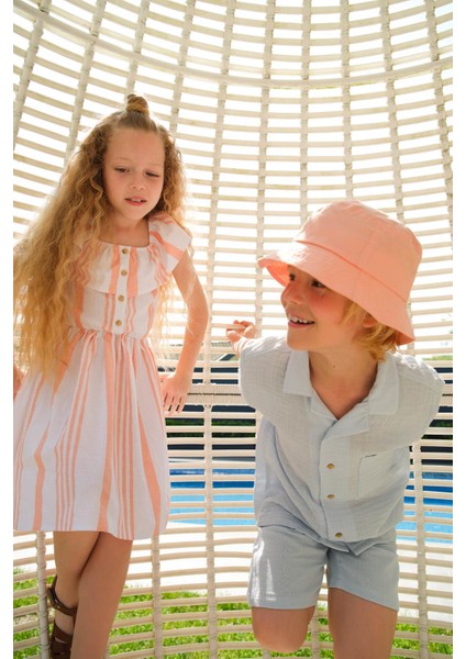 Kız Çocuk Esnek Carmen Yaka Kısa Kolsuz Poplin Elbise W7763A622SM fiyatları