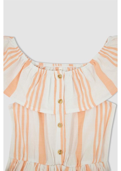 Kız Çocuk Esnek Carmen Yaka Kısa Kolsuz Poplin Elbise W7763A622SM fırsatları