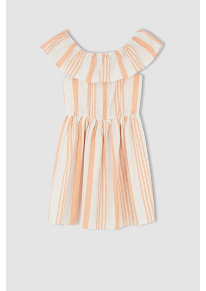 Kız Çocuk Esnek Carmen Yaka Kısa Kolsuz Poplin Elbise W7763A622SM