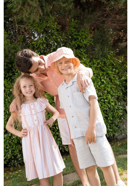 Kız Çocuk Esnek Carmen Yaka Kısa Kolsuz Poplin Elbise W7763A622SM