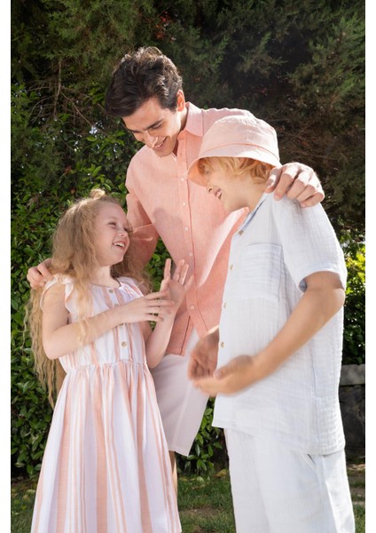 Kız Çocuk Esnek Carmen Yaka Kısa Kolsuz Poplin Elbise W7763A622SM