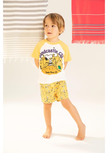Erkek Bebek Snoopy Kısa Kollu Tişört Deniz Şort 2'li Takım W8542A222SM
