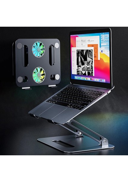 ST-801 Çift Fanlı Alüminyum Katlanabilir Laptop Dizüstü Bilgisayar Macbook Standı