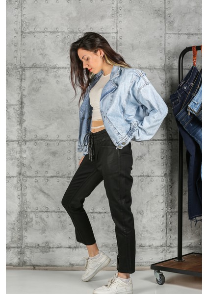 Beli Lastikli Kordonlu Özel Kaplama Paça Fermuar Jogger Jeans
