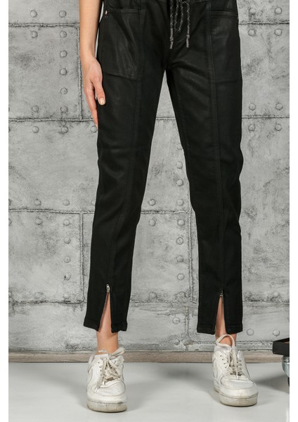 Beli Lastikli Kordonlu Özel Kaplama Paça Fermuar Jogger Jeans
