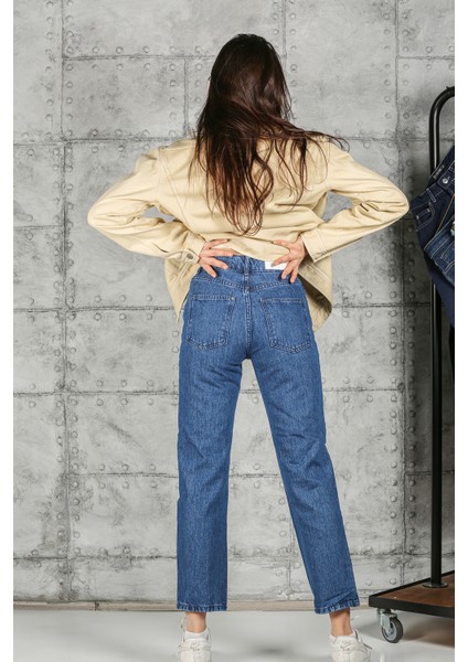 Kesikli Yüksek Bel Bootcut Jeans