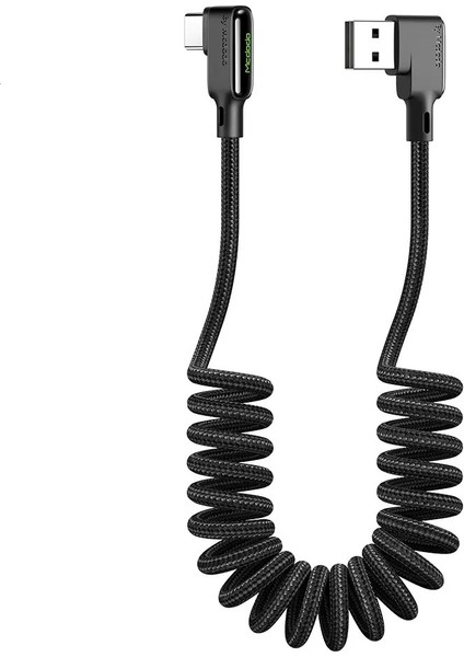 CA-7310 L Tipi Ledli Spiral Örgülü Type-C Data-Şarj Kablosu 1.8M -Siyah