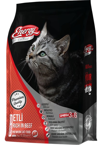 Cat Food Energy 1 kg Sığır Etli Yetişkin Kedi Maması