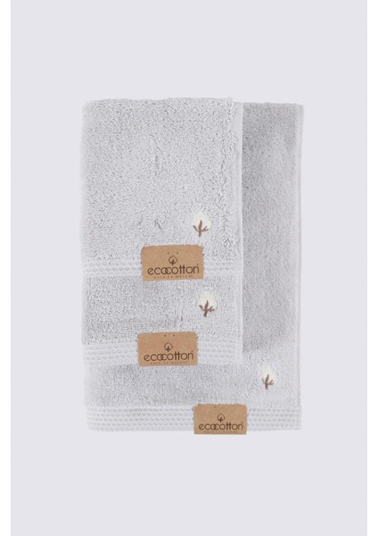Pure Cotton 3'lü Havlu Seti Organik Pamuk Kelebek Bordürlü Nakışlı Gri modelleri