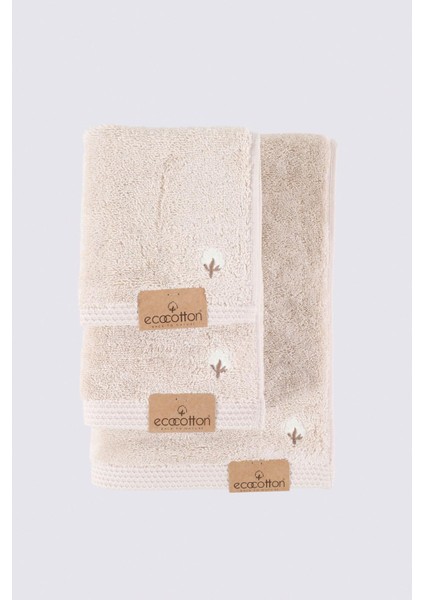 Pure Cotton 3'lü Havlu Seti Organik Pamuk Kelebek Bordürlü Nakışlı Bej fırsatları