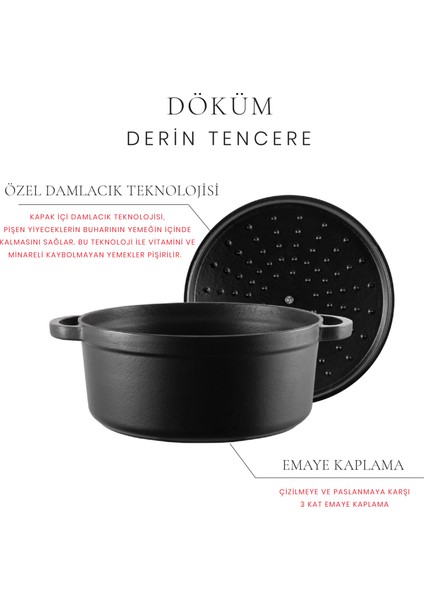Elegance Derin Döküm Tencere 24 cm. Siyah
