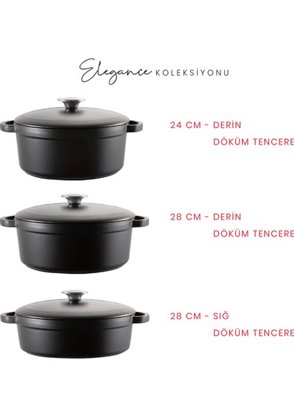 Elegance Sığ Döküm Tencere 28 cm. Siyah