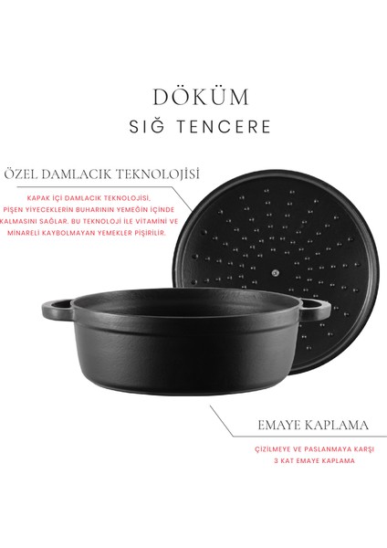 Elegance Sığ Döküm Tencere 28 cm. Siyah
