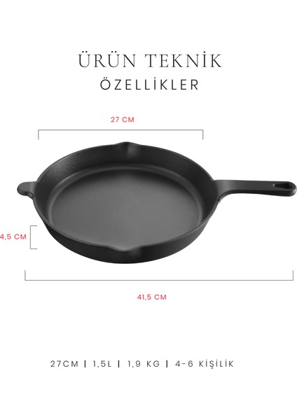 Elegance Döküm Düz Tava 27 cm Siyah