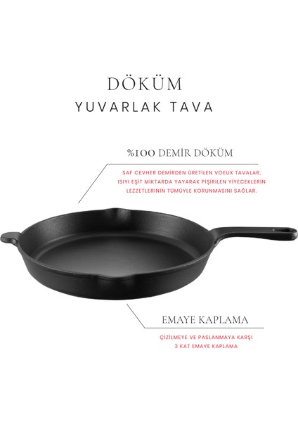 Elegance Döküm Düz Tava 27 cm Siyah