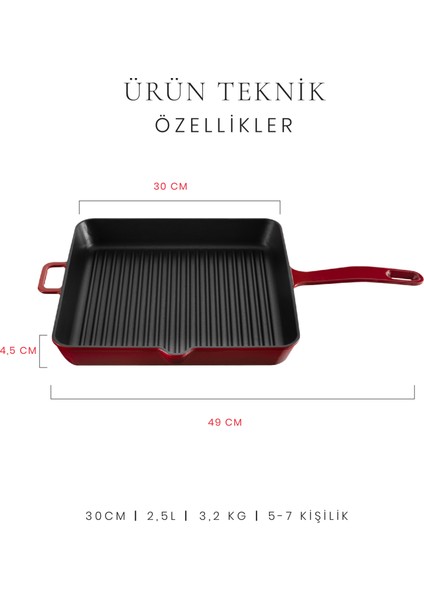 L'amour Döküm Kare Tava 30 cm Kırmızı fırsatları