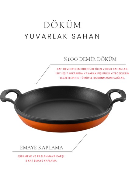 Amusant Yuvarlak Döküm Sahan 22 cm. Turuncu ve Nihale