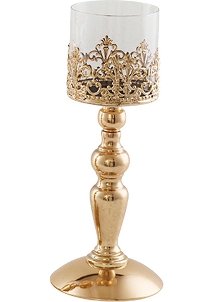 Zarif Altın Mumluk Sütun Şamdan Standı Töreni Dekoru 13 x 32 cm. (Yurt Dışından)