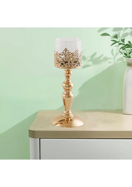 Zarif Altın Mumluk Sütun Şamdan Standı Töreni Dekoru 13 x 32 cm. (Yurt Dışından) modelleri