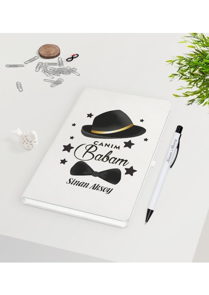 Kişiye Özel Canım Babam Tasarımlı 9X14CM Beyaz Defter ve Kalem Seti - Model 3
