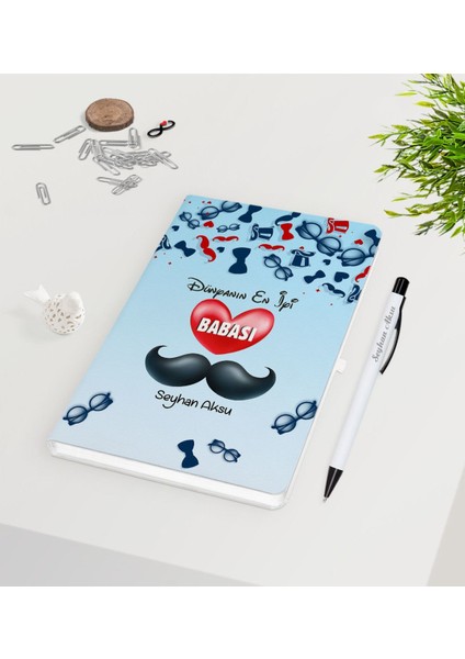 Kişiye Özel Dünyanın En Iyi Babası Tasarımlı Beyaz Defter Kalem Seti - Model 6