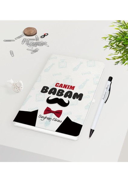 Kişiye Özel Canım Babam Tasarımlı Beyaz Defter Kalem Seti - Model 1
