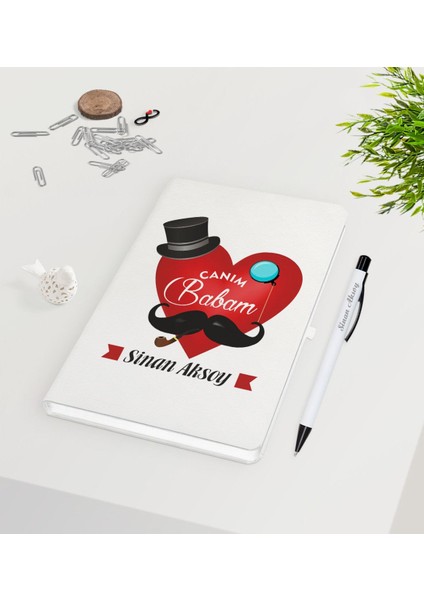 Kişiye Özel Canım Babam Tasarımlı 9X14CM Beyaz Defter ve Kalem Seti - Model 4