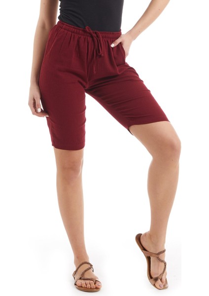 Şile Bezi Kadın Bordo Cepli Şort indirimleri