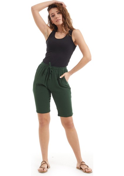 Şile Bezi Kadın Yeşil Cepli Şort modelleri