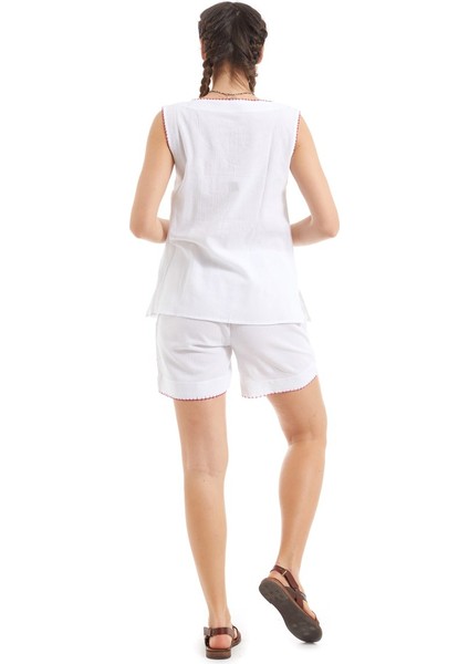 Şile Bezi Beyaz Nakış Işlemeli Atlet-Şort Takım fırsatları