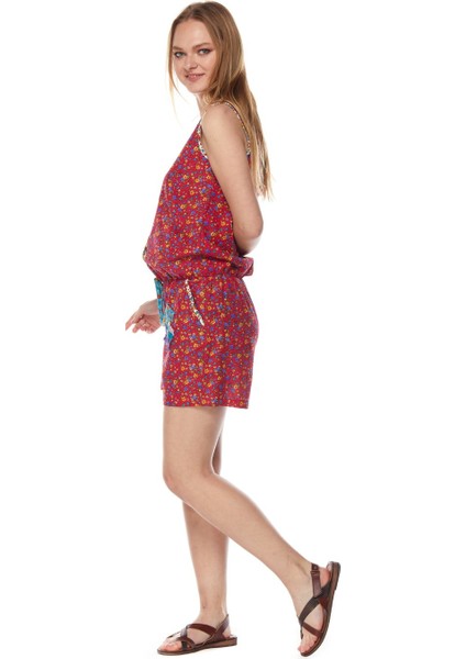 Şile Bezi Kırmızı Çiçek Desenli Tulum modelleri