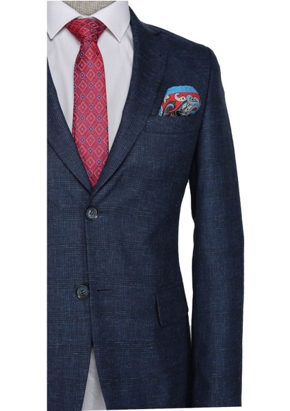 Ekose Julien Slim Fit Lacivert Erkek Takım Elbise fiyatları