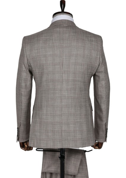 Ekose Bottega Slim Fit Kahverengi Erkek Takım Elbise
