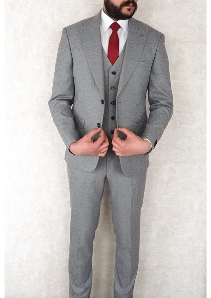Slimfit Yelekli Drop 6 Takım-Gri