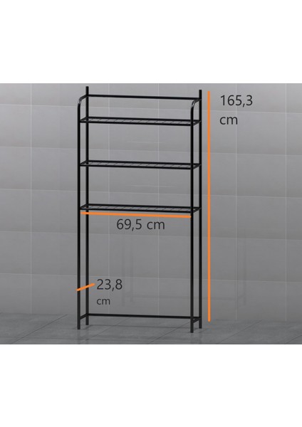 Uyan Ev Ürünleri Metal Ayaklı 3 Raflı Makine Üstü Dekoratif Raf Askılık