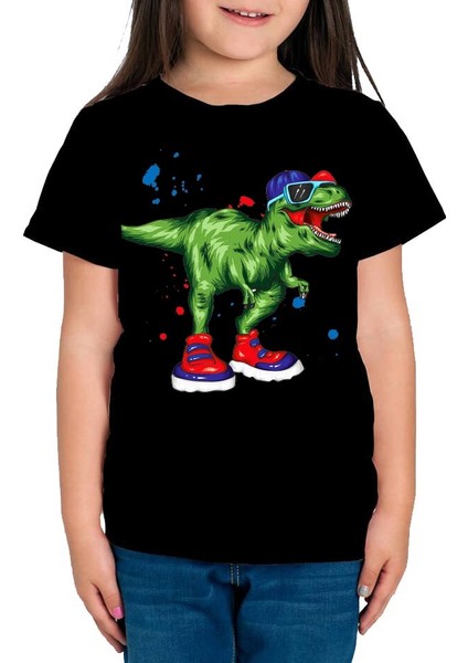 Cool Dinozor Çocuk Tişört Siyah Unisex modelleri