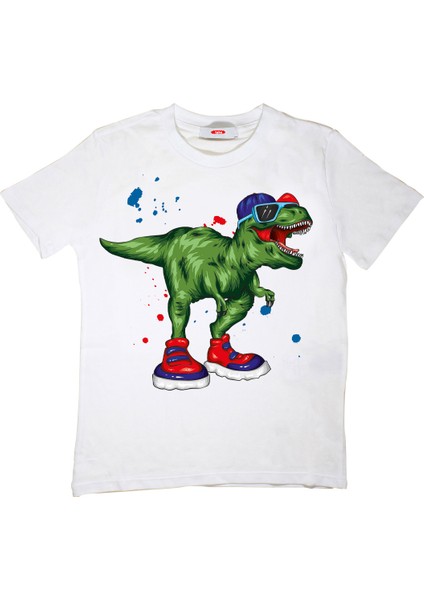 Cool Dinozor Çocuk Tişört Beyaz Unisex