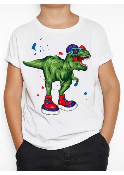 Cool Dinozor Çocuk Tişört Beyaz Unisex