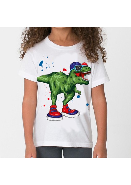 Cool Dinozor Çocuk Tişört Beyaz Unisex