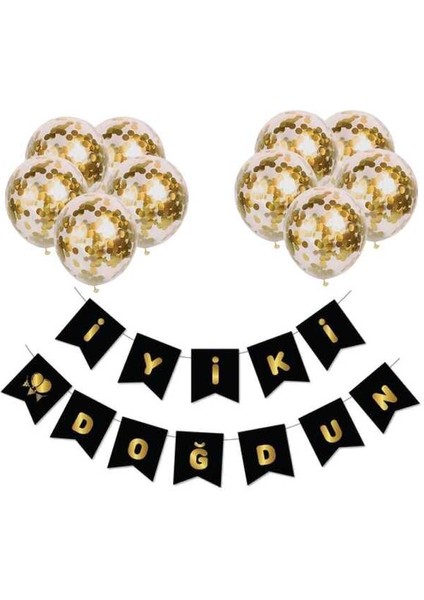 Iyi Ki Doğdun Siyah Üzeri Gold Baskılı Banner Set