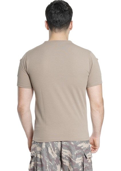 Kısa Kol Yuvarlak Yaka Taktik T-Shirt Çöl Sarısı (Bej) Renk