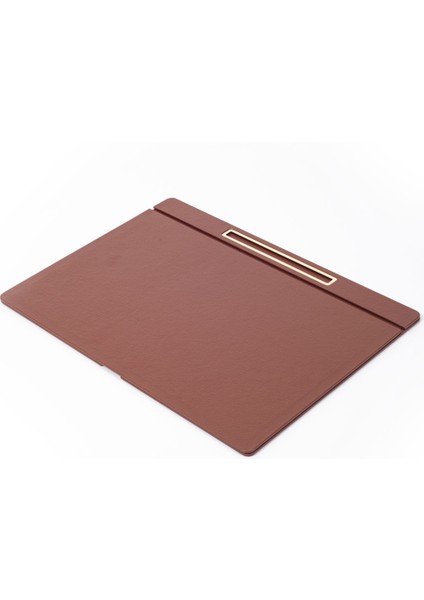 Deri Kapaklı Masa Sümeni Taba Gold Detaylı 50X35CM