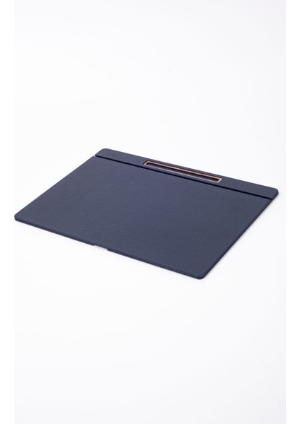 Deri Kapaklı Masa Sümeni Lacivet Ahşap Detaylı 50X35CM
